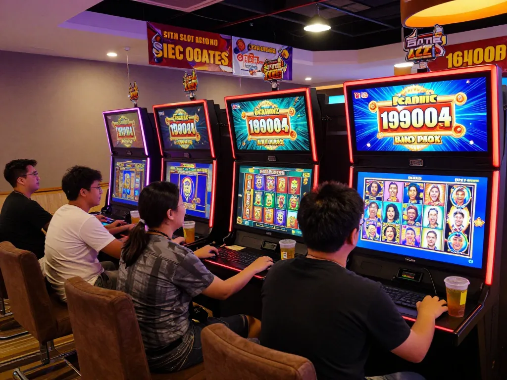 Exciting situs slot gacor gaming scene with players celebrating wins in an online casino