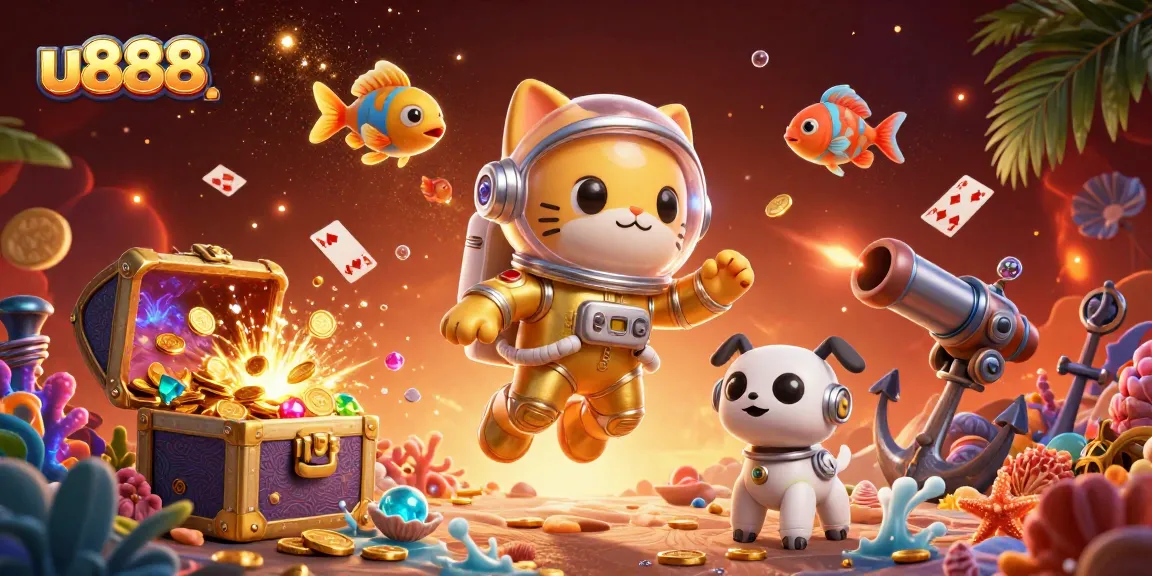 Experience thrilling gameplay at u888 with a vibrant 3D scene of excitement and riches.