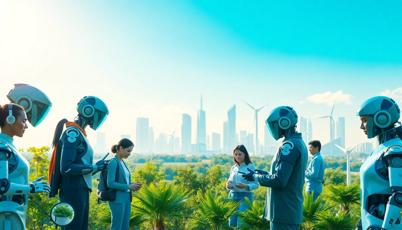Showcasing technology's impact on society with diverse individuals and innovative cityscape.