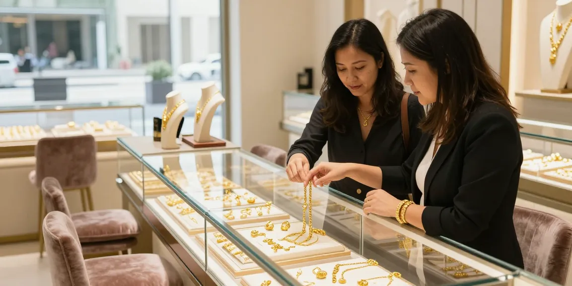 70 gram gold price in india displayed at a luxury jewelry showroom with various gold ornaments.