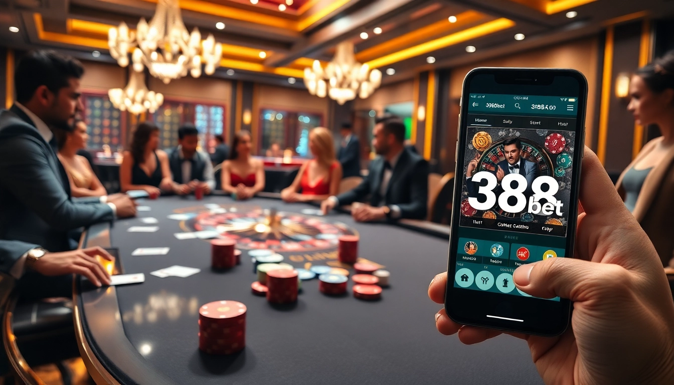 Engaging poker players at a luxurious casino table featuring 388bet elements.