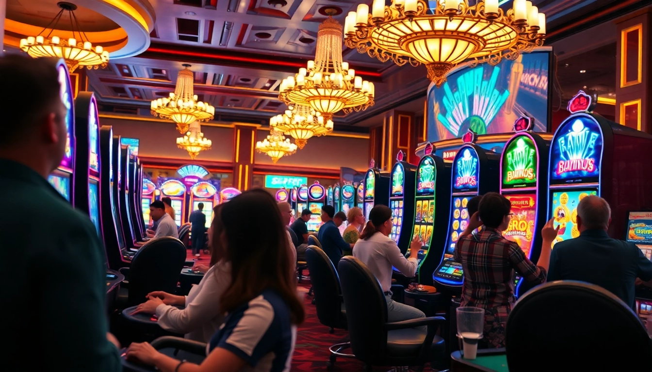 Experience the excitement of Canadian casinos online with players enjoying vibrant games in a lively atmosphere.