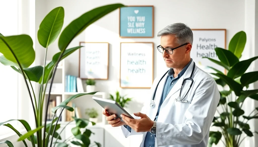 Enhancing health through a modern workspace featuring a doctor and a tablet.