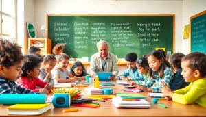 Engaged students participating in vibrant Education activities in a colorful classroom.