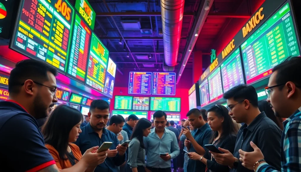 Exciting sports betting in Mexico featuring diverse bettors analyzing odds and statistics.