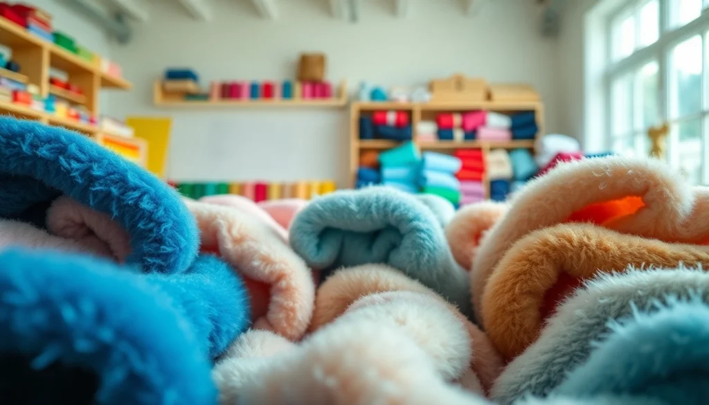 Fleece stoffen in een creatief atelier met diverse kleuren en texturen.