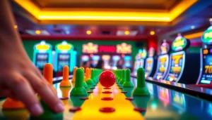 Permainan plinko yang menarik dengan pengaturan kasino yang berwarna-warni dan peg yang ceria.