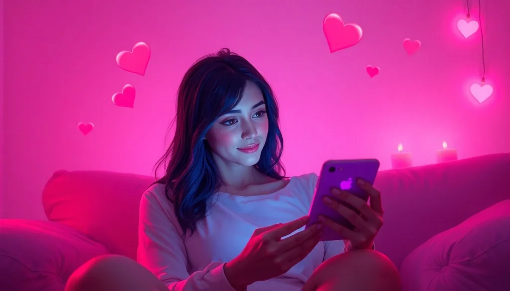 AI sexting interaction with a chatbot in an intimate and cozy environment.