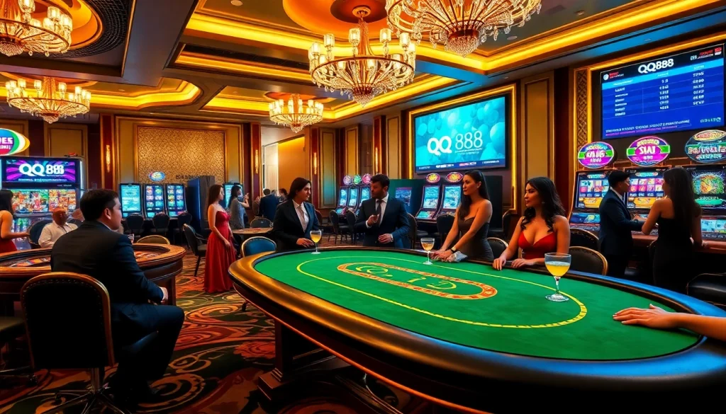 Players enjoying a thrilling game at QQ88's luxurious casino table.