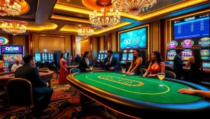 Players enjoying a thrilling game at QQ88's luxurious casino table.