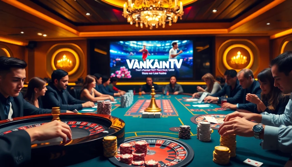Experience trực tiếp bóng đá VanKhanhTV with high-stakes gambling excitement at a luxurious casino.