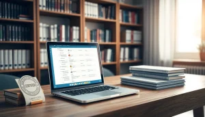 Traducteur assermenté en ligne travaillant dans un cabinet de traduction professionnel.