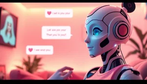 AI sex chat interface featuring a virtual AI character in a cozy digital space.