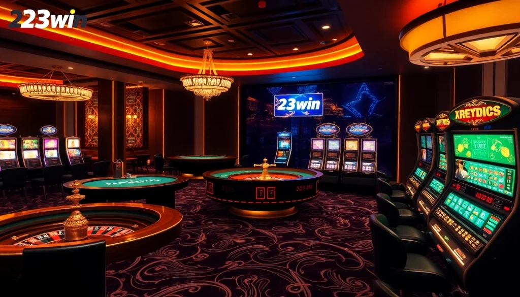 Experience the thrill of gaming at 23win with vibrant tables and modern slot machines.