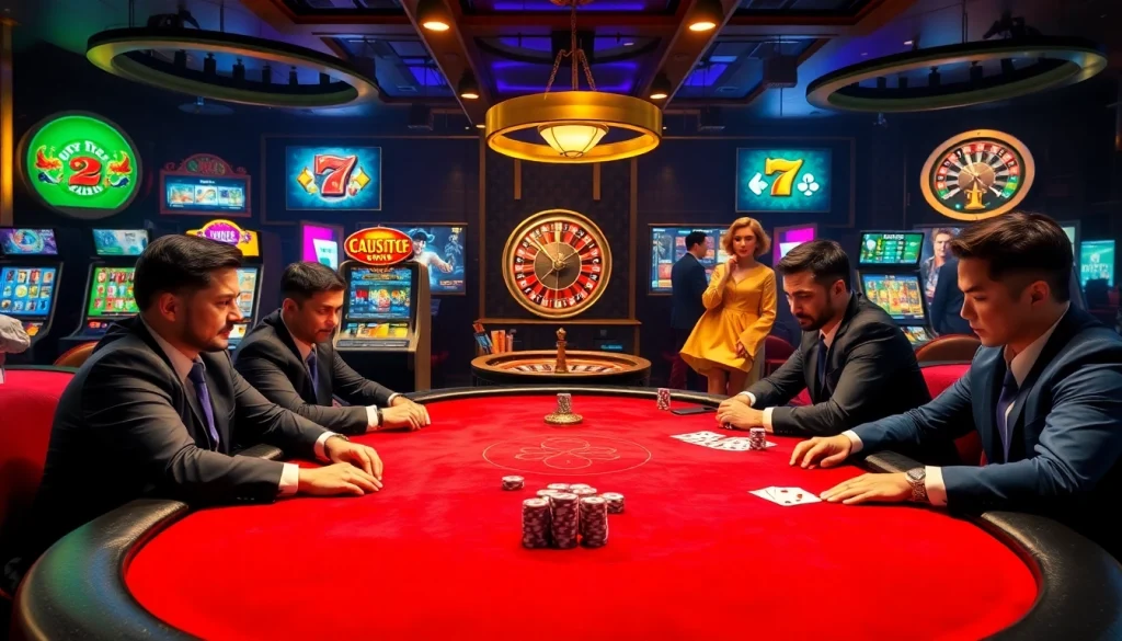 High-stakes poker at S8, featuring players and vibrant casino elements in an exciting atmosphere.
