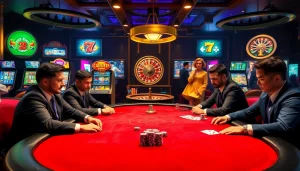 High-stakes poker at S8, featuring players and vibrant casino elements in an exciting atmosphere.