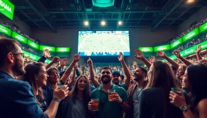 Excited fans enjoying sports betting sites Alabama experience during a live game.