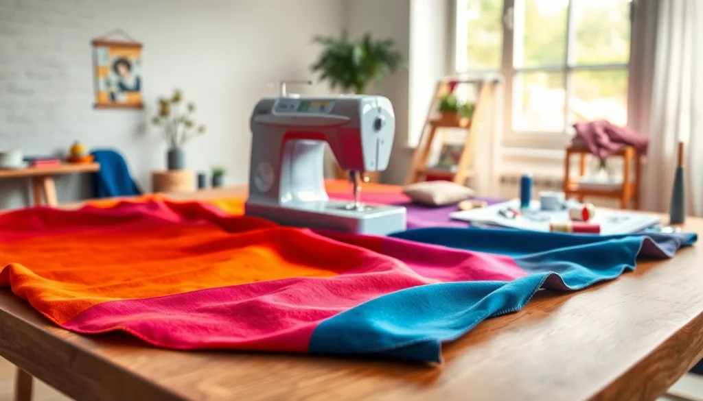 Creëer unieke accessoires met skai leer, kleurrijke stof en naaigereedschap op een tafel.