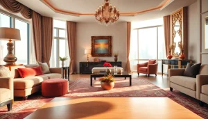 Stunning interior design dubai showcasing luxury apartment decor with elegant furniture and vibrant colors.