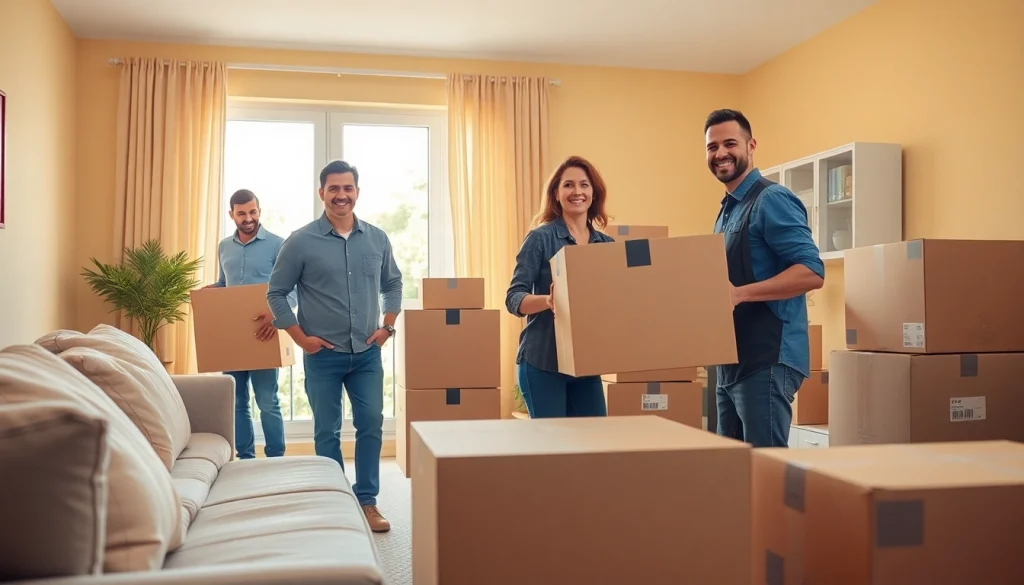 Umzugsfirma packt sorgfältig Möbel in Umzugskartons für einen reibungslosen Umzug.