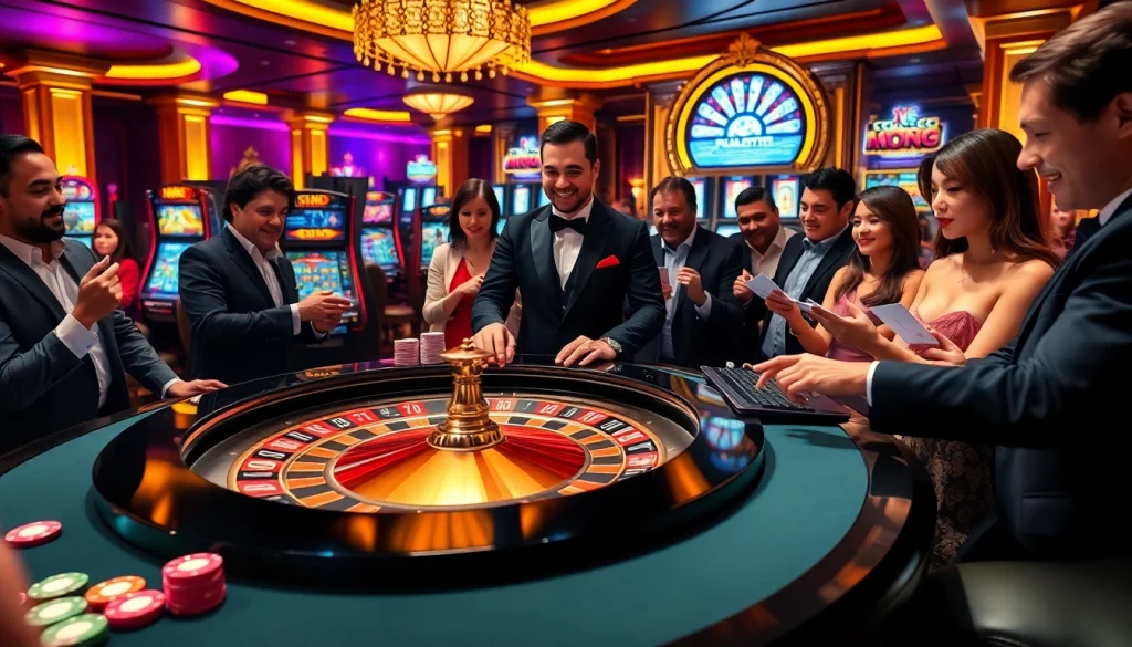 Exciting players engage at the roulette table, experiencing the dynamic atmosphere of trang chủ rr88 casino.
