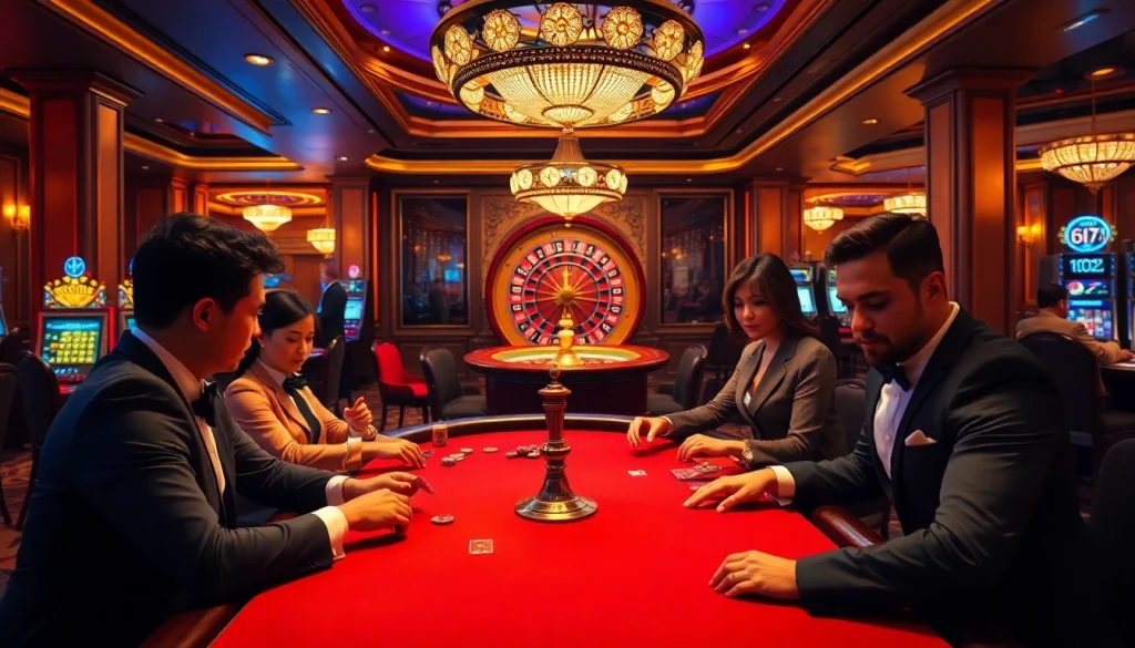 Enjoying high-stakes poker at a top club with vibrant casino ambiance and classic games.