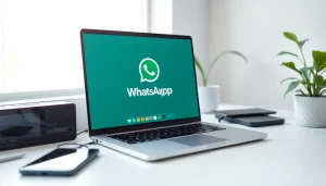 简约工作区中，现代笔记本上的 WhatsApp网页版界面