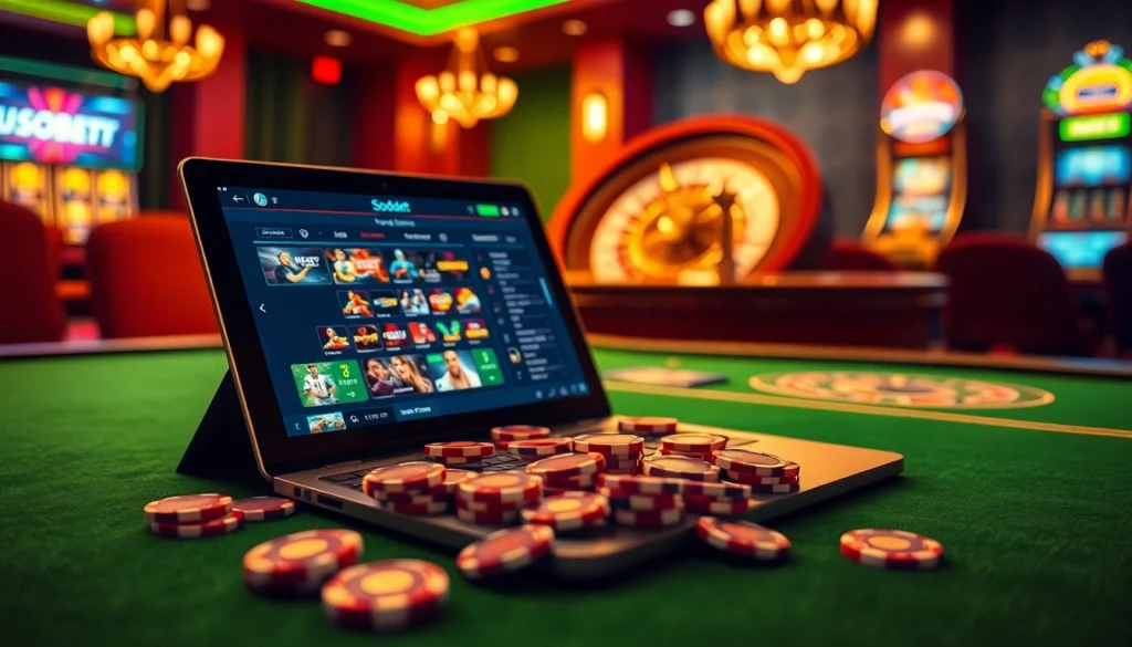 Players engaged in sbobet login with a luxury casino interface highlighting betting excitement.