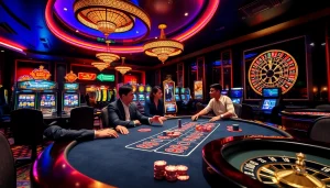 Experience the thrill of 555win com with vibrant poker action and dazzling casino lights.