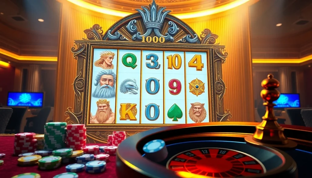 Spin the reels of Olympus 1000 slot machine in a vibrant casino setting, showcasing thrilling gameplay.