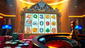 Spin the reels of Olympus 1000 slot machine in a vibrant casino setting, showcasing thrilling gameplay.
