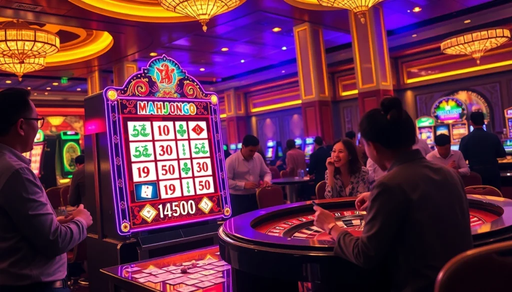 Spin the reels of the slot demo Mahjong in a vibrant casino scene, filled with excitement.