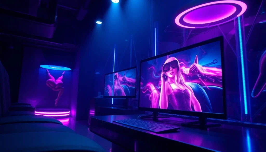 Experience AI NSFW art in a futuristic lounge setting, showcasing captivating digital pieces.