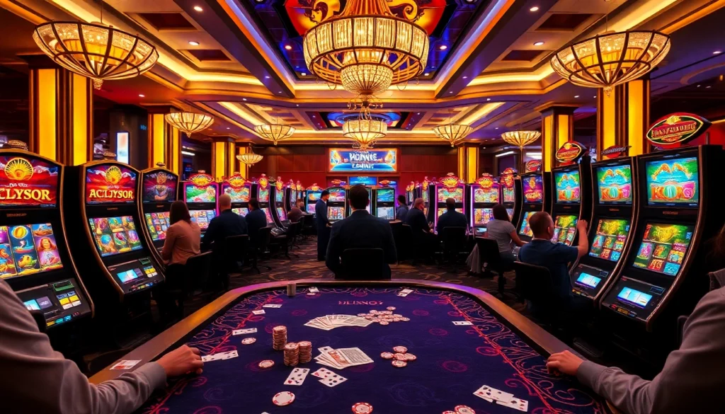 Engaging players at a vibrant slot machine showcasing the excitement of idnslot gameplay.