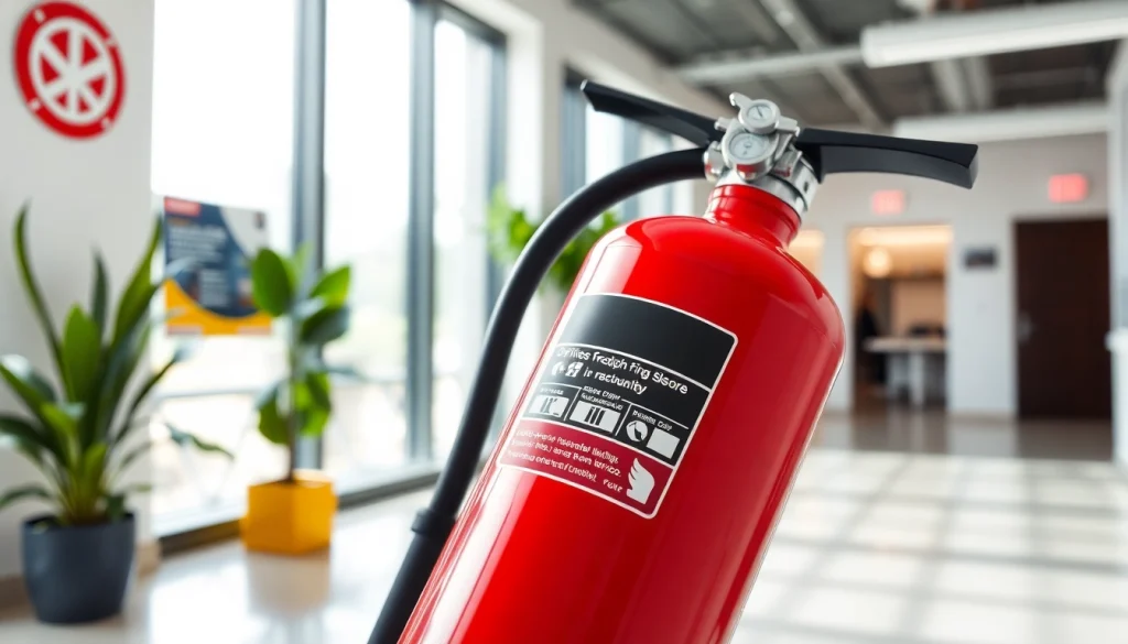 An advanced electrical fire extinguisher in a modern office setting, ensuring safety and preparedness.