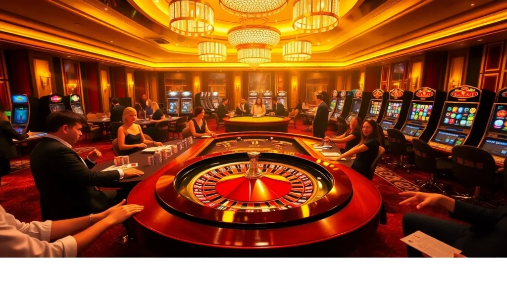 Experience RR88's vibrant casino atmosphere with a thrilling roulette table and poker action.