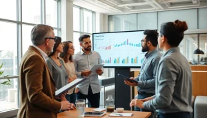 Find competitor pricing through analysis of diverse market data visuals in a modern office.