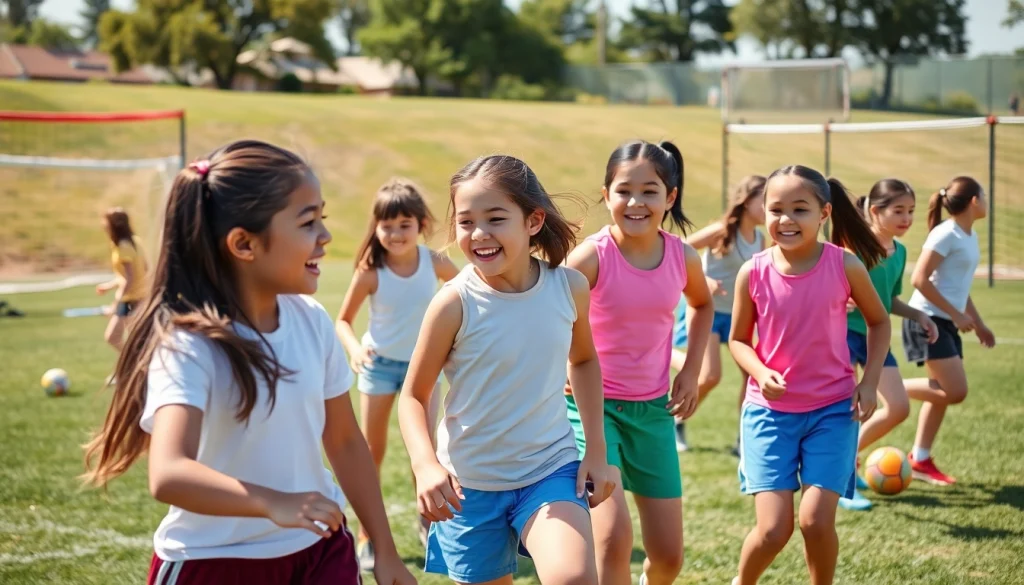 Girls participating in fun activities at Multi Sports Camps for Girls fostering teamwork and athletic skills.