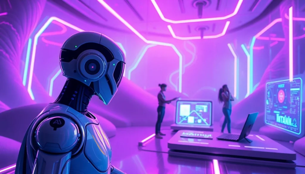 Interactive NSFW character AI interfaces depicted in a vibrant digital landscape.