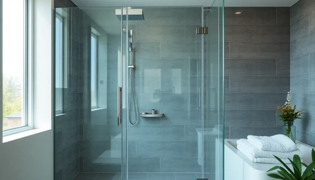 Showcasing elegant glass shower doors reflecting a modern bathroom ambiance.