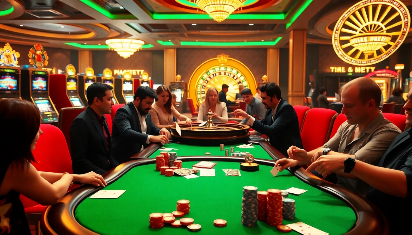 Players enjoying an exciting game at i9bet casino table with vibrant colors and lively atmosphere.
