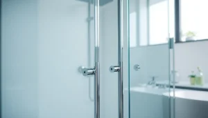 Stylish glass shower doors showcasing modern elegance and clarity in a bright bathroom.