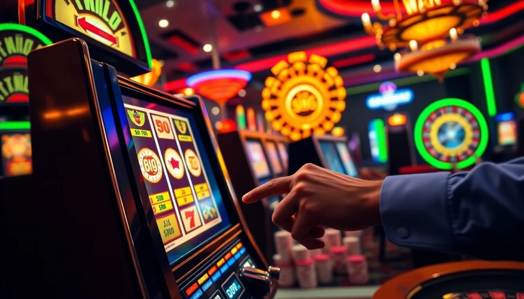 Experience the excitement at Onicplay with a bustling casino scene featuring big wins and vibrant slot machines.