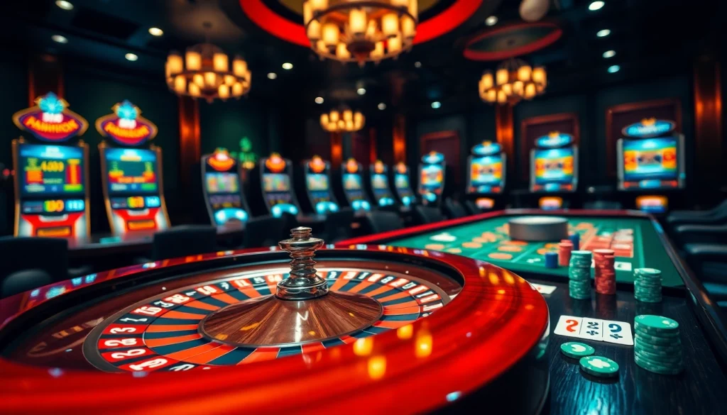 Experience the thrill of mm88 with vibrant casino tables filled with chips and cards.