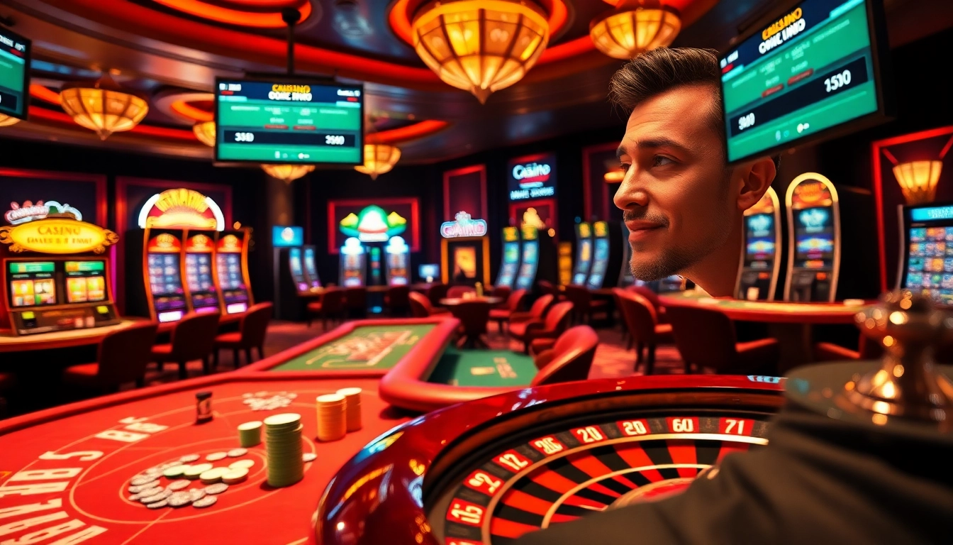Scène de jeu passionnante dans un casino en ligne Français avec des joueurs, des jetons et des cartes mettant en avant le luxe.