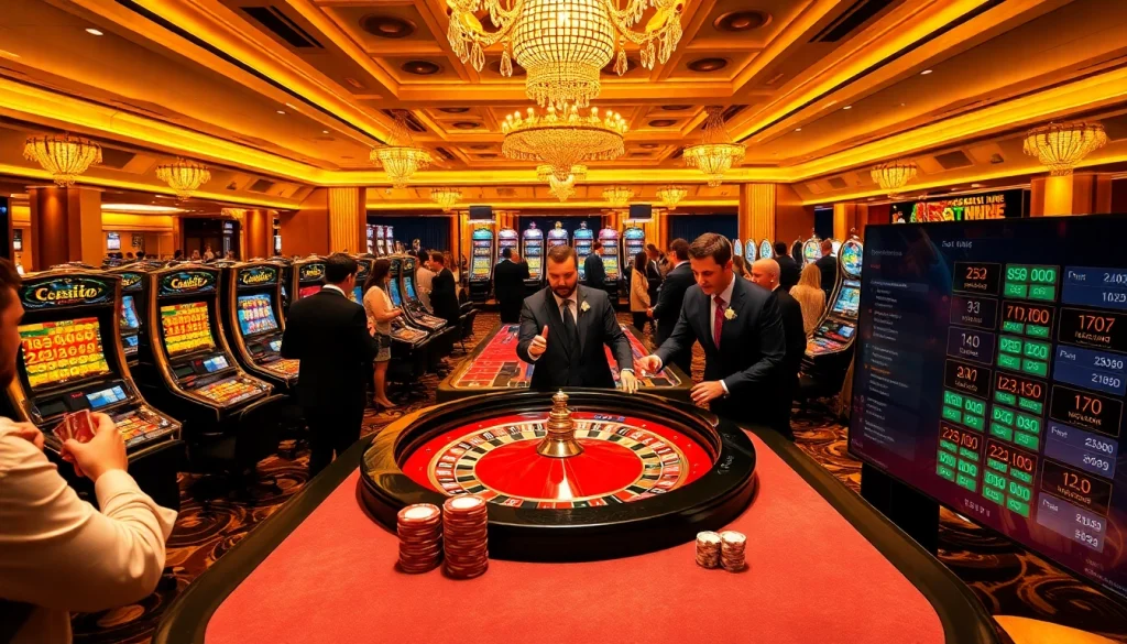 Profitez d'un jeu palpitant au casino en ligne Français avec des jetons de poker vibrants et une table de roulette.