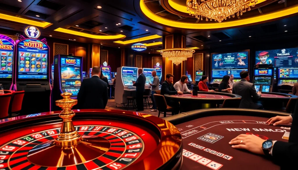 Expérience immersive de casino en ligne Français avec des joueurs de roulette, de machines à sous et de poker.