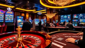 Expérience immersive de casino en ligne Français avec des joueurs de roulette, de machines à sous et de poker.