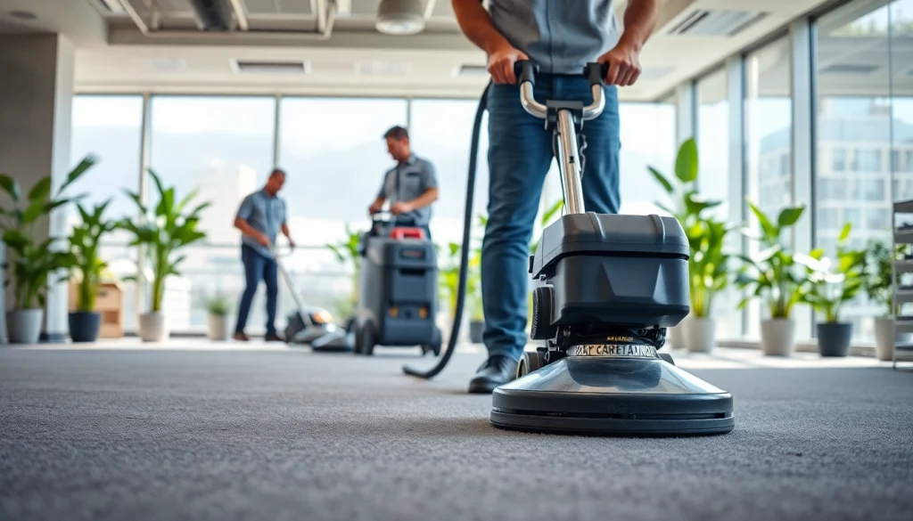 Commercial carpet cleaners effectively sanitizing office carpets for a clean workspace.