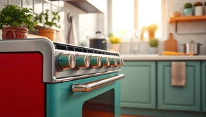 Retro Oven in a modern kitchen with vibrant colors and vintage charm.
